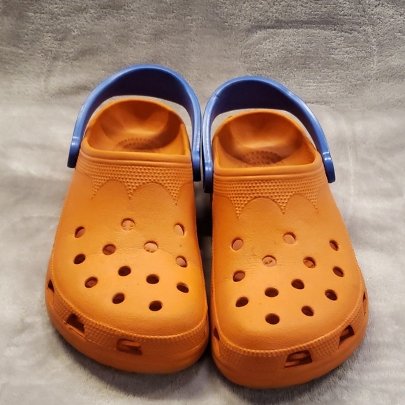 orange and blue crocs